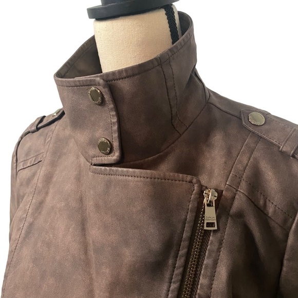 Catherine Malandrino Women’s Faux Leather Brown Jacket Sz Large - Picture 3 of 15